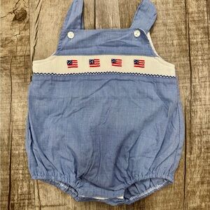Petit Bebe Smocked Baby Boy Romper American Flags Gingham 9 Months